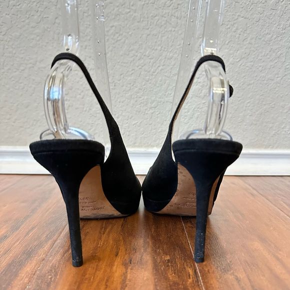 JIMMY CHOO LONDON Black Suede Nova Slingback Sandals Peep Toe - Picture 7 of 11
